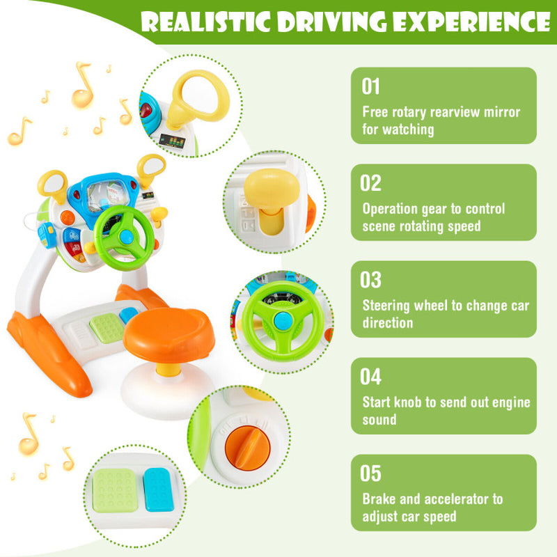 Kids Steering Wheel Pretend Play Toy Set with Lights and Sounds