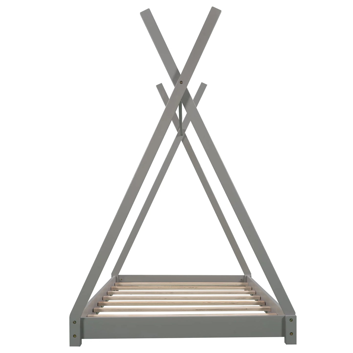 Wood Twin Size Platform Bed for Kids Teens, Canopy Tent Bed for Living Room, Gray