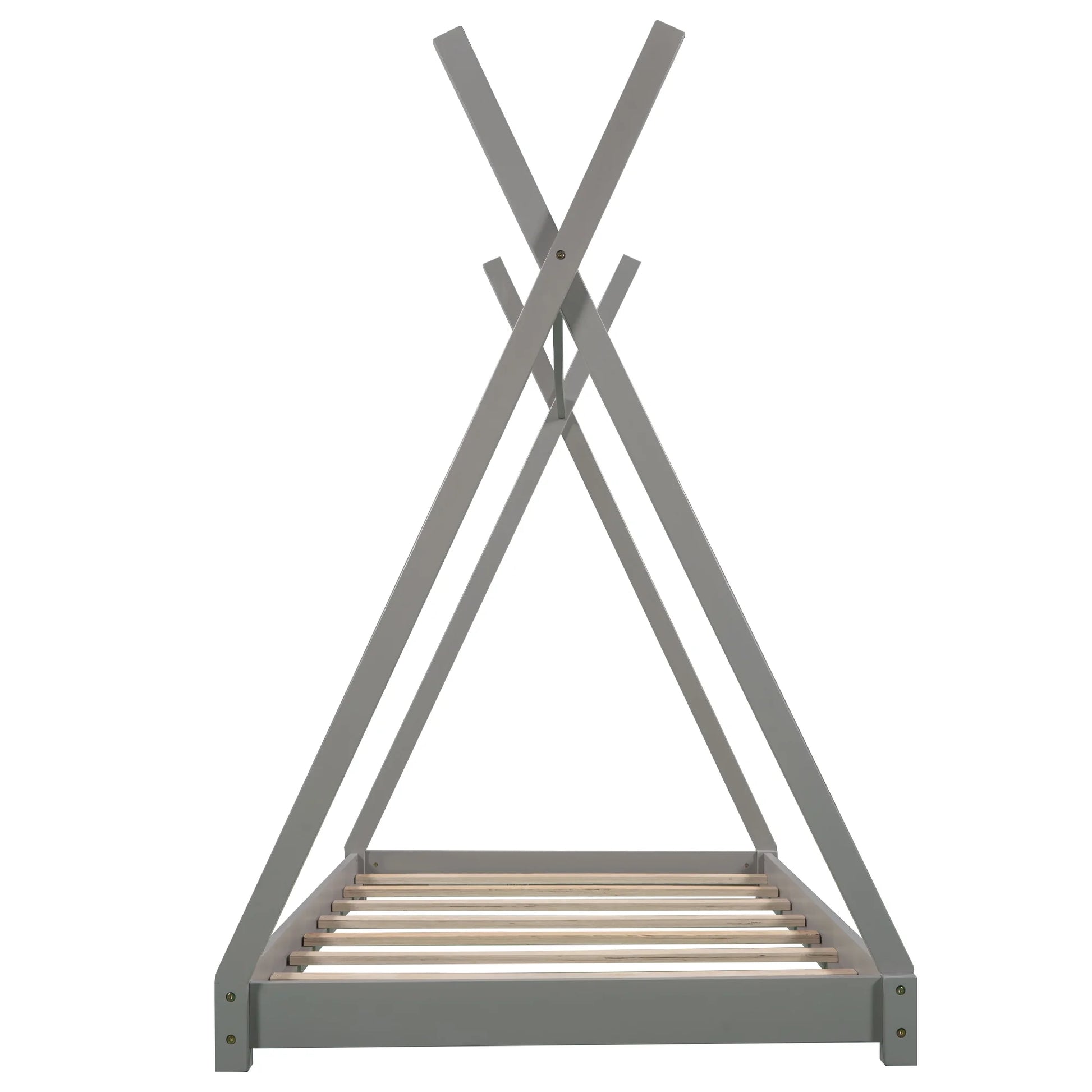 Wood Twin Size Platform Bed for Kids Teens, Canopy Tent Bed for Living Room, Gray