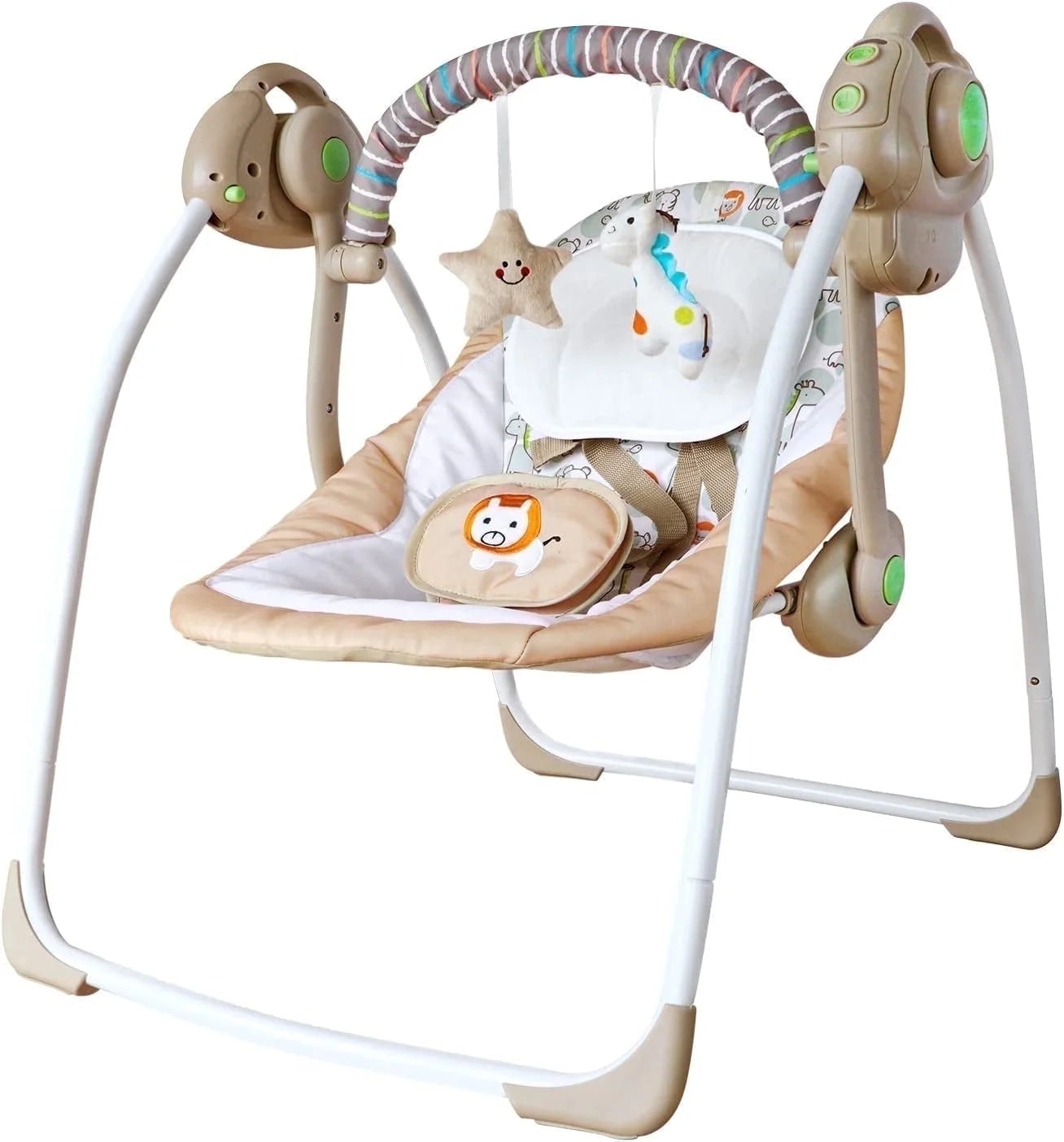 Electric Baby Swing for Infants 0-6 Months,Portable Foldable Infant Swing with 6 Speeds & Soothing Music,Baby Swing for Newborns,Khaki