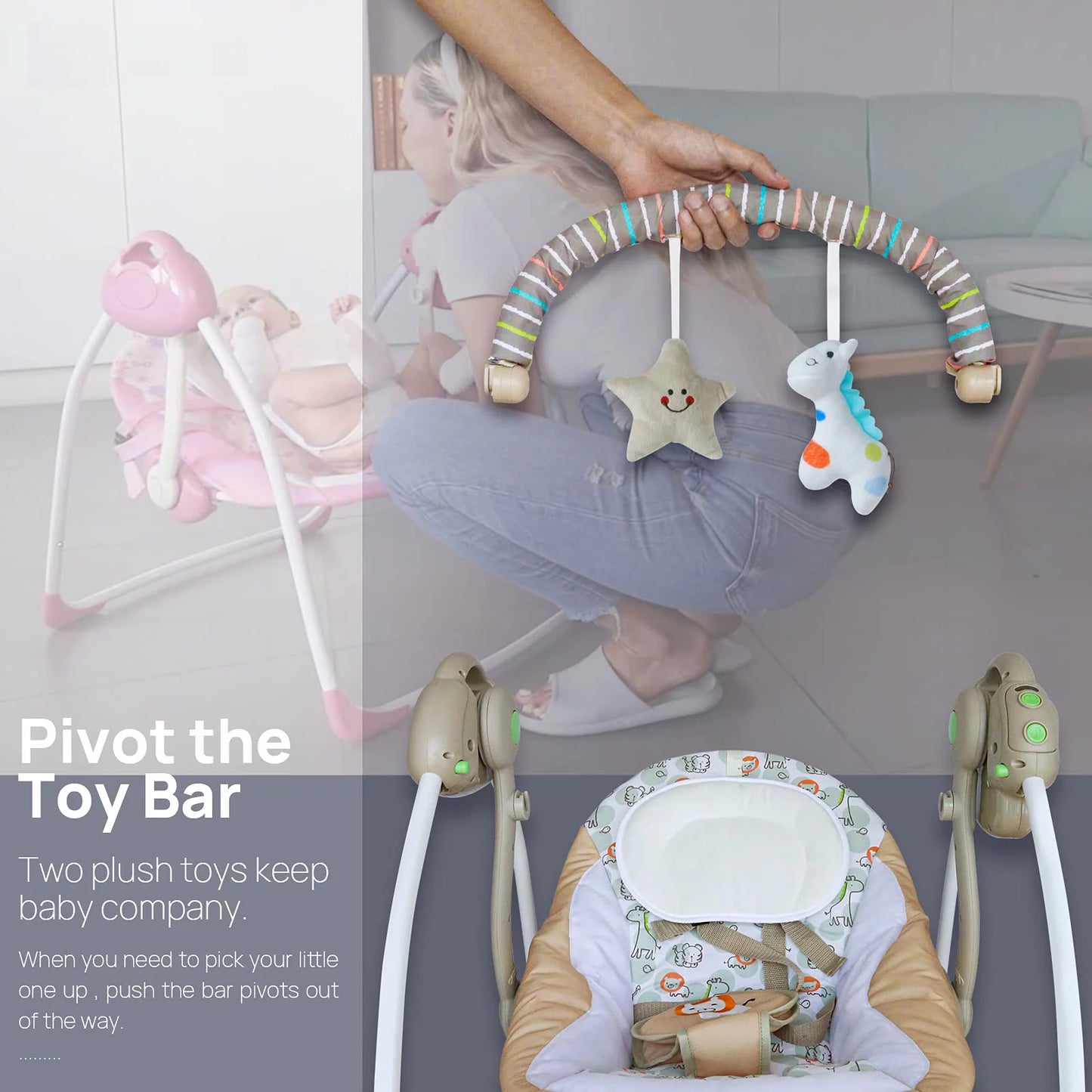 Electric Baby Swing for Infants 0-6 Months,Portable Foldable Infant Swing with 6 Speeds & Soothing Music,Baby Swing for Newborns,Khaki