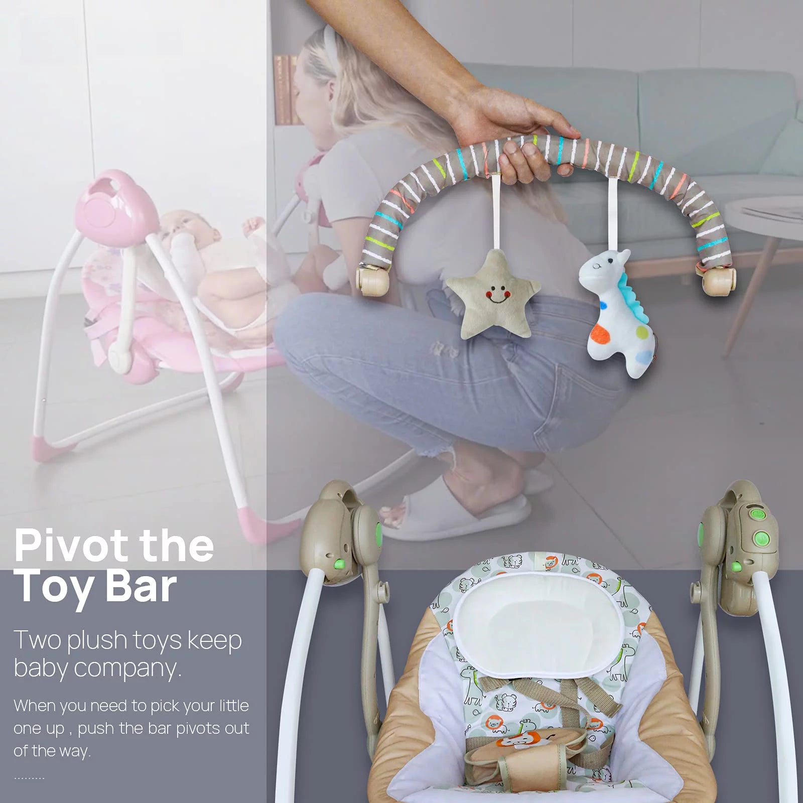 Electric Baby Swing for Infants 0-6 Months,Portable Foldable Infant Swing with 6 Speeds & Soothing Music,Baby Swing for Newborns,Khaki