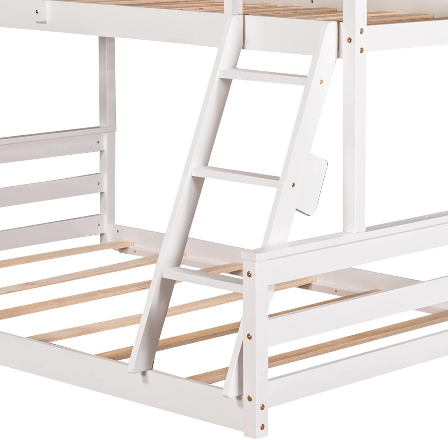 Low Twin over Full House Bunk Beds, Wood Bunk Beds with Roof and Guard Rail, House Bed Built-In Ladder for Kids, Teens, Boys, Girls (White)