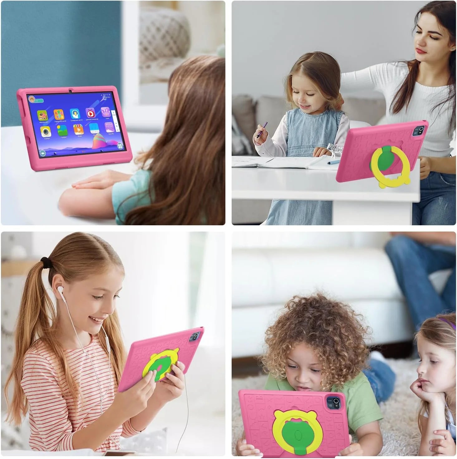 Tablet for Kids, 10Inch Android 13 Kids Tablet with 6GB RAM+64GB ROM+128GB SD Expansion, 5000 Mah, Dual Camera, Tablet with Parent Control & Kids Education-Pink