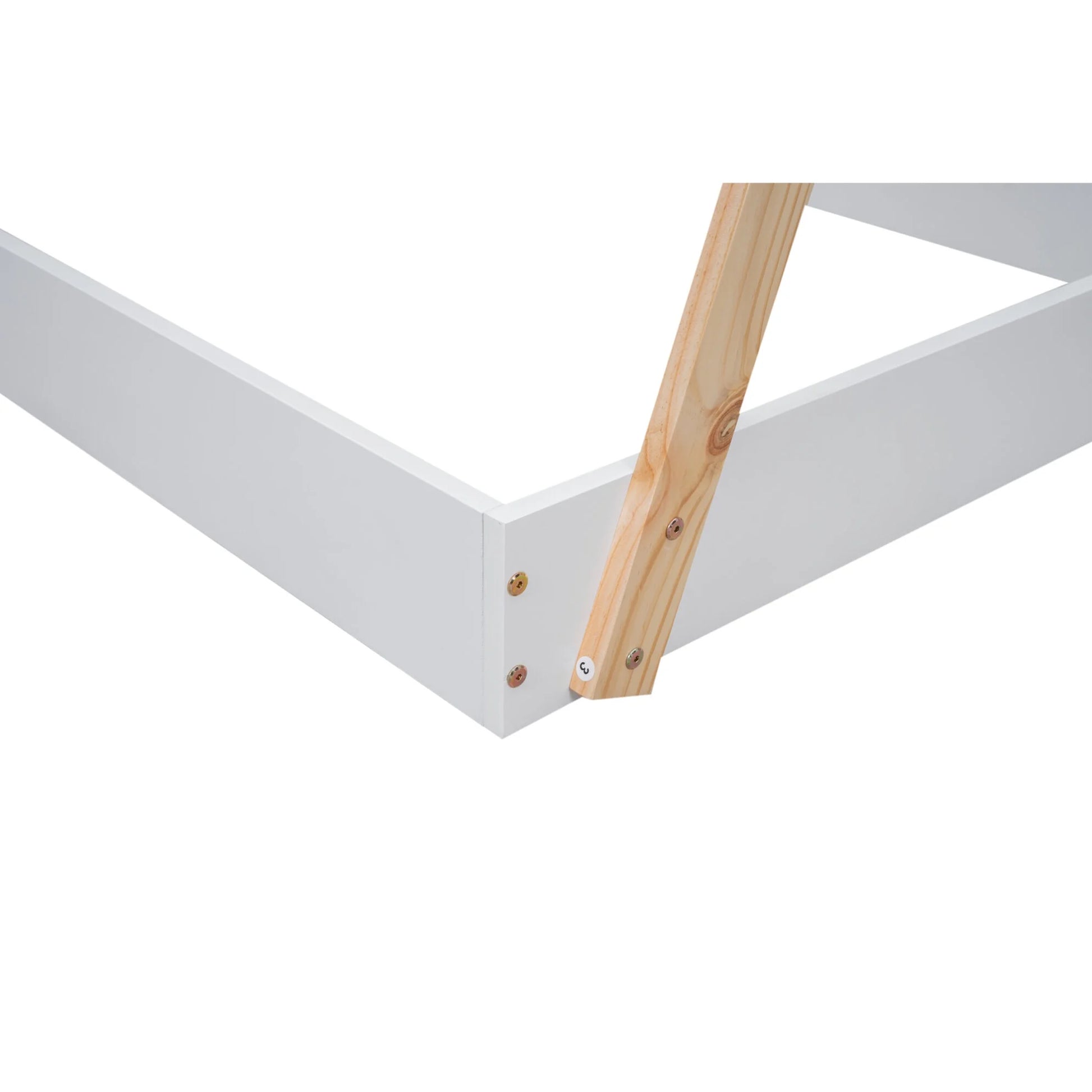 Twin Size Tent Floor Bed Frame with Triangle Structure, Teepee Platform Bed for Kids, Montessori Floor Bed for Toddlers Girls Boys, No Box Spring Needed(Twin,White+Natural)