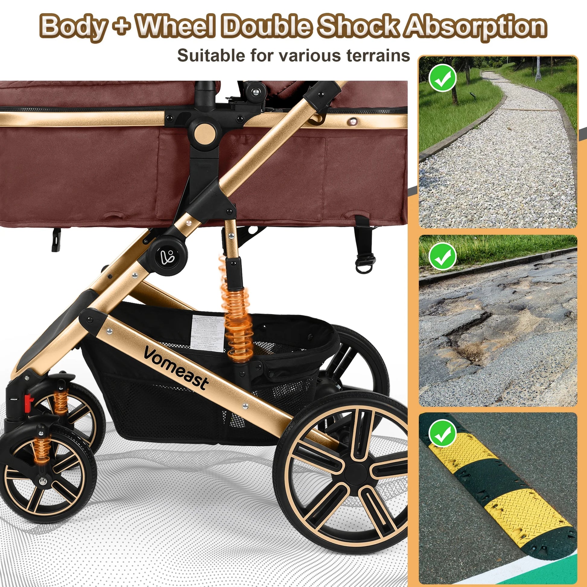 Baby Stroller, Foldable Aluminum Alloy Stroller with Reversible, Travel Stroller for Newborn Infant, Brown