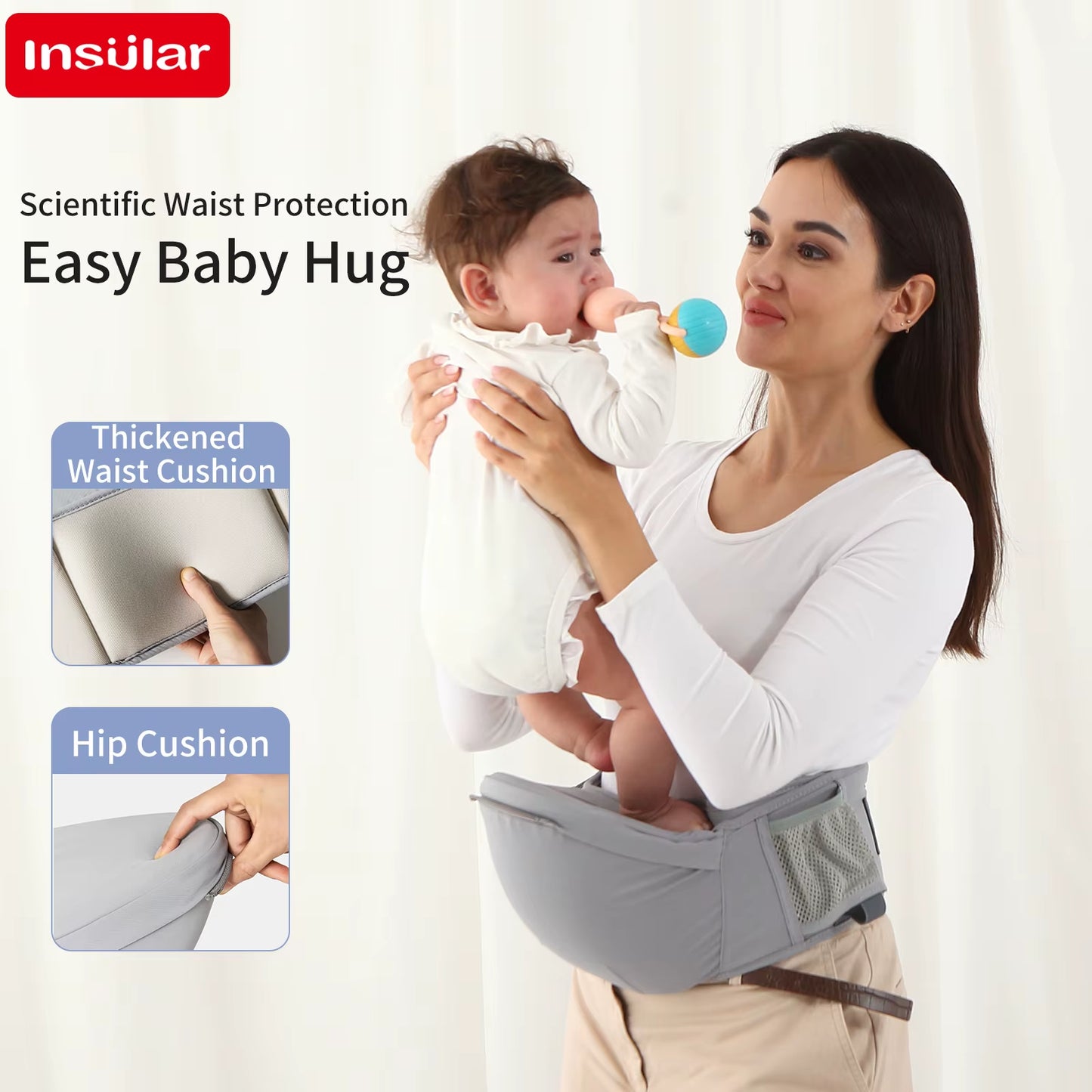 3 in 1 Baby Carrier Multi-Functional Childs Waist Stool Breathable Waist Stool with Hip Seat Front Hold Portable 4 Season