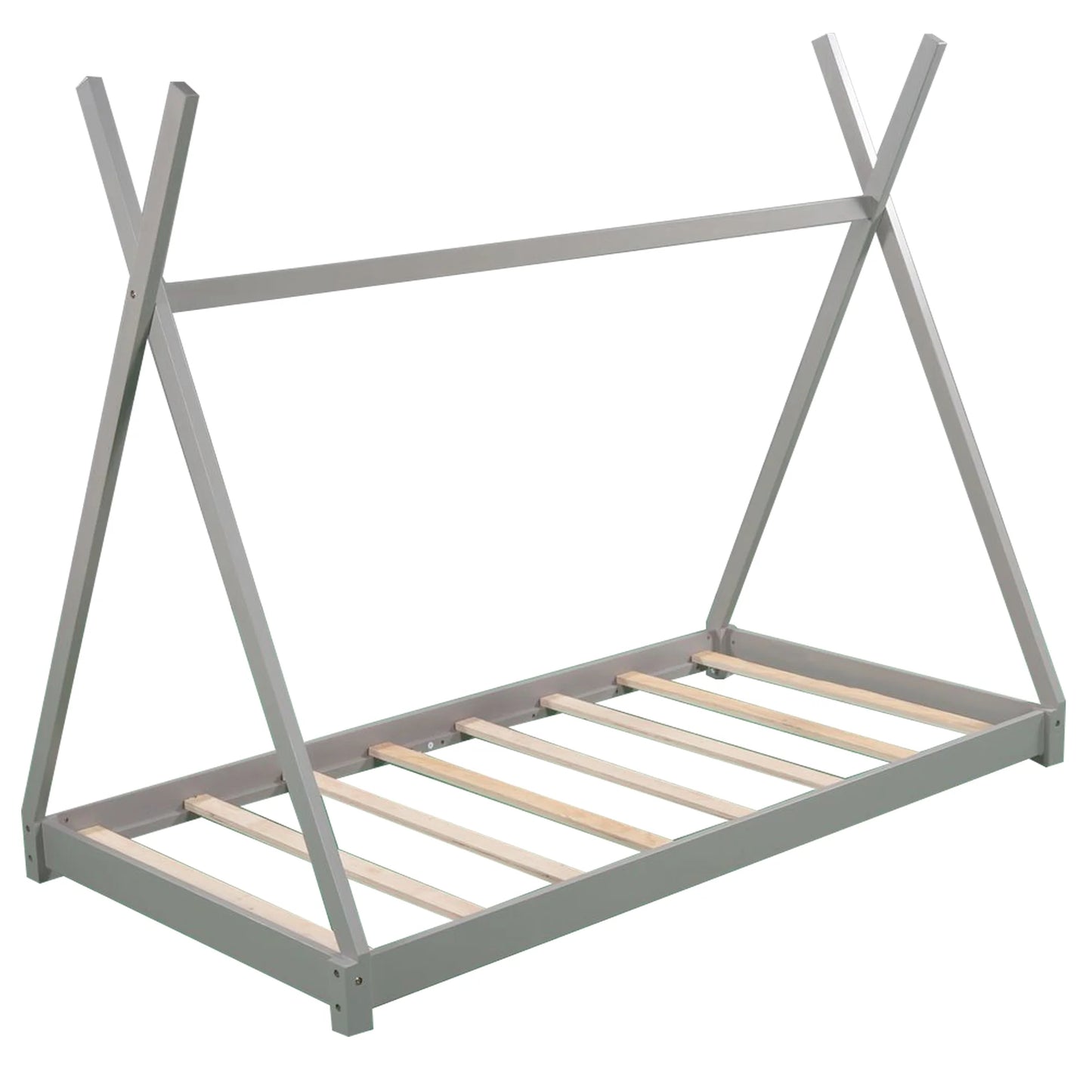 Wood Twin Size Platform Bed for Kids Teens, Canopy Tent Bed for Living Room, Gray