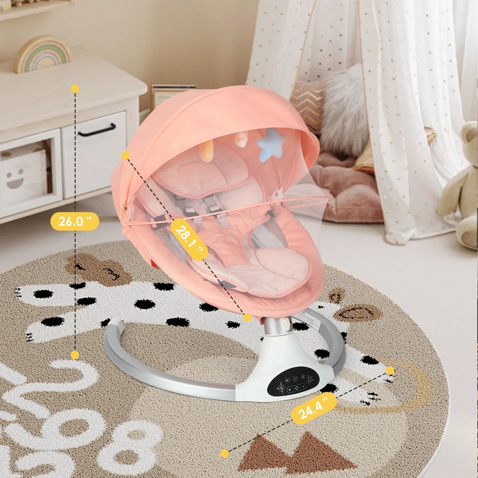 Baby Swing for Infants - Electric Infant Swing with 3 Swing Speeds and 10 Lullabies, Portable Indoor Baby Rocker, Touch Screen Control and Remote Control, Bluetooth, Pink