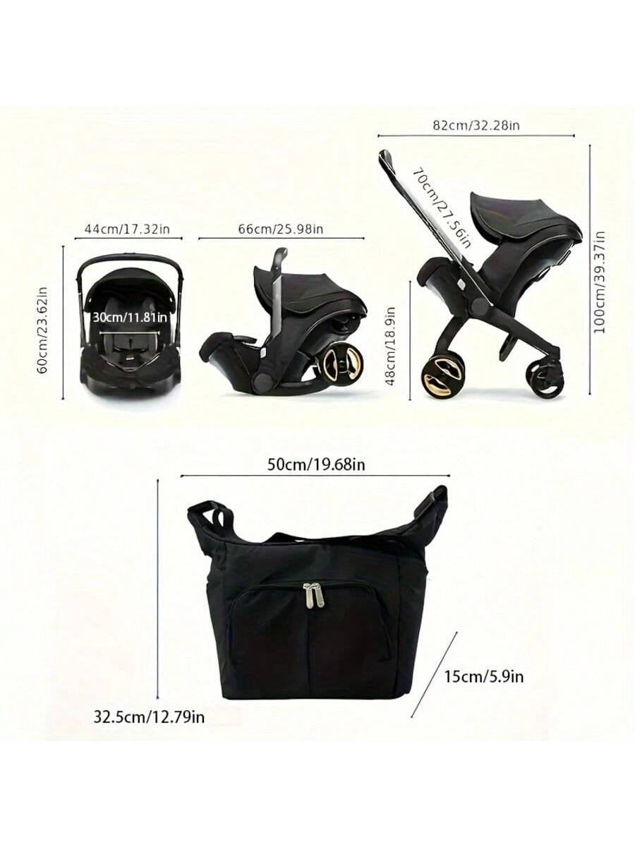 Baby Stroller with a Bag, without Latch Base, Stroller for Newborn, Multi Functional Newborn Stroller, Toddler Stroller with Reversible Stroller Seat, Black