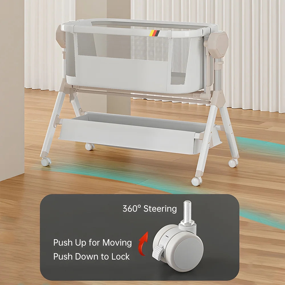 Bassinet,Electric Rocking Bassinet,Bedside Co-Sleeper,Unisex Baby Travel Bed with Wheels(Khaki)