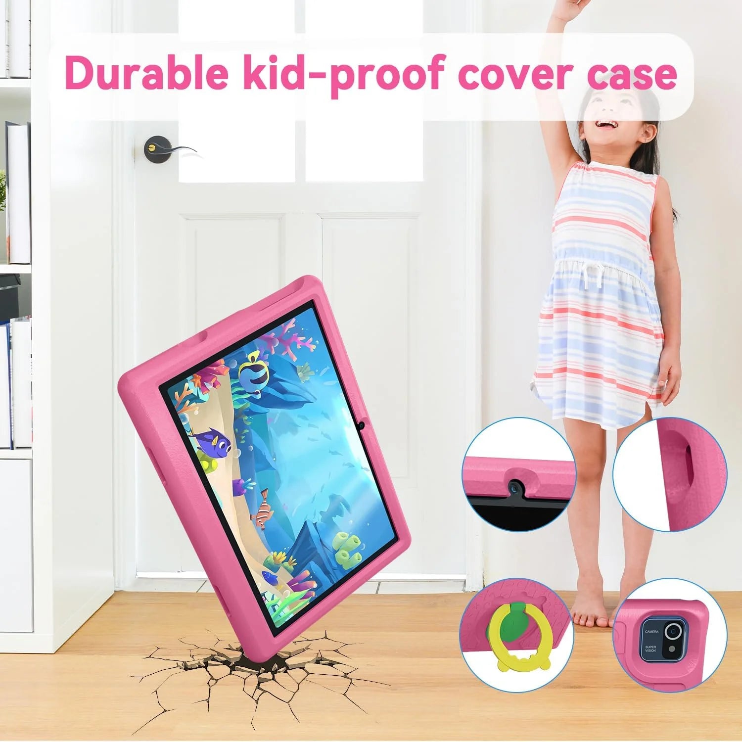 Tablet for Kids, 10Inch Android 13 Kids Tablet with 6GB RAM+64GB ROM+128GB SD Expansion, 5000 Mah, Dual Camera, Tablet with Parent Control & Kids Education-Pink
