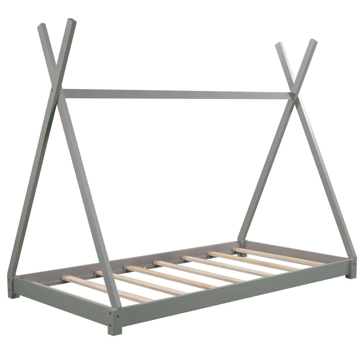 Wood Twin Size Platform Bed for Kids Teens, Canopy Tent Bed for Living Room, Gray