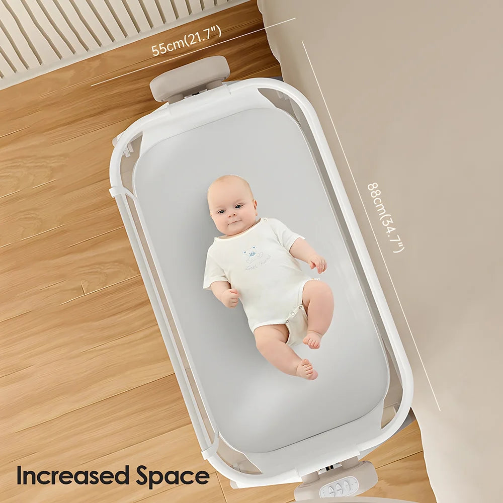 Bassinet,Electric Rocking Bassinet,Bedside Co-Sleeper,Unisex Baby Travel Bed with Wheels(Khaki)