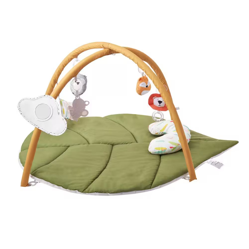 Baby Play Gym Mat 1 X 1 Ft. Indoor Baby Activity Mat with 6 Sensory Toys, Oversize Leaf-Shaped Tummy Time Mat for Infant