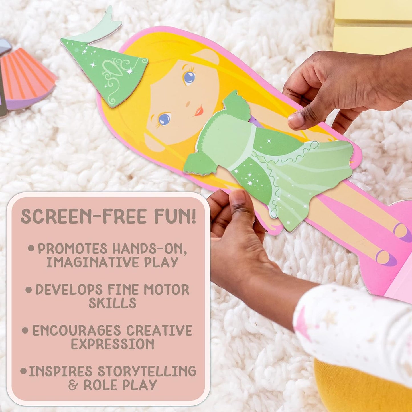 Story Magic Wooden Dress-Up Doll by , Dress up Magnetic Wood Double Sided Doll, over 40 Outfit and Accessory Pieces, Creative Pretend Play, Perfect for Ages 4+