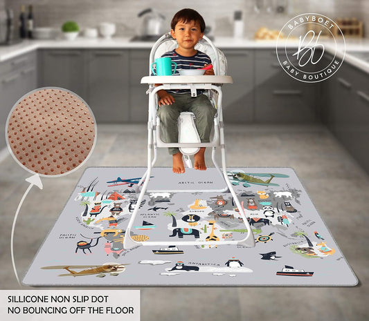 Splat Mat for Baby – under High Chair Floor Mat Protects Wood, Vinyl and Carpet from Spills – Waterproof 4 Layer Baby Mat with Anti-Skid Backing Deters Bunching and Sliding (51” X 51”)
