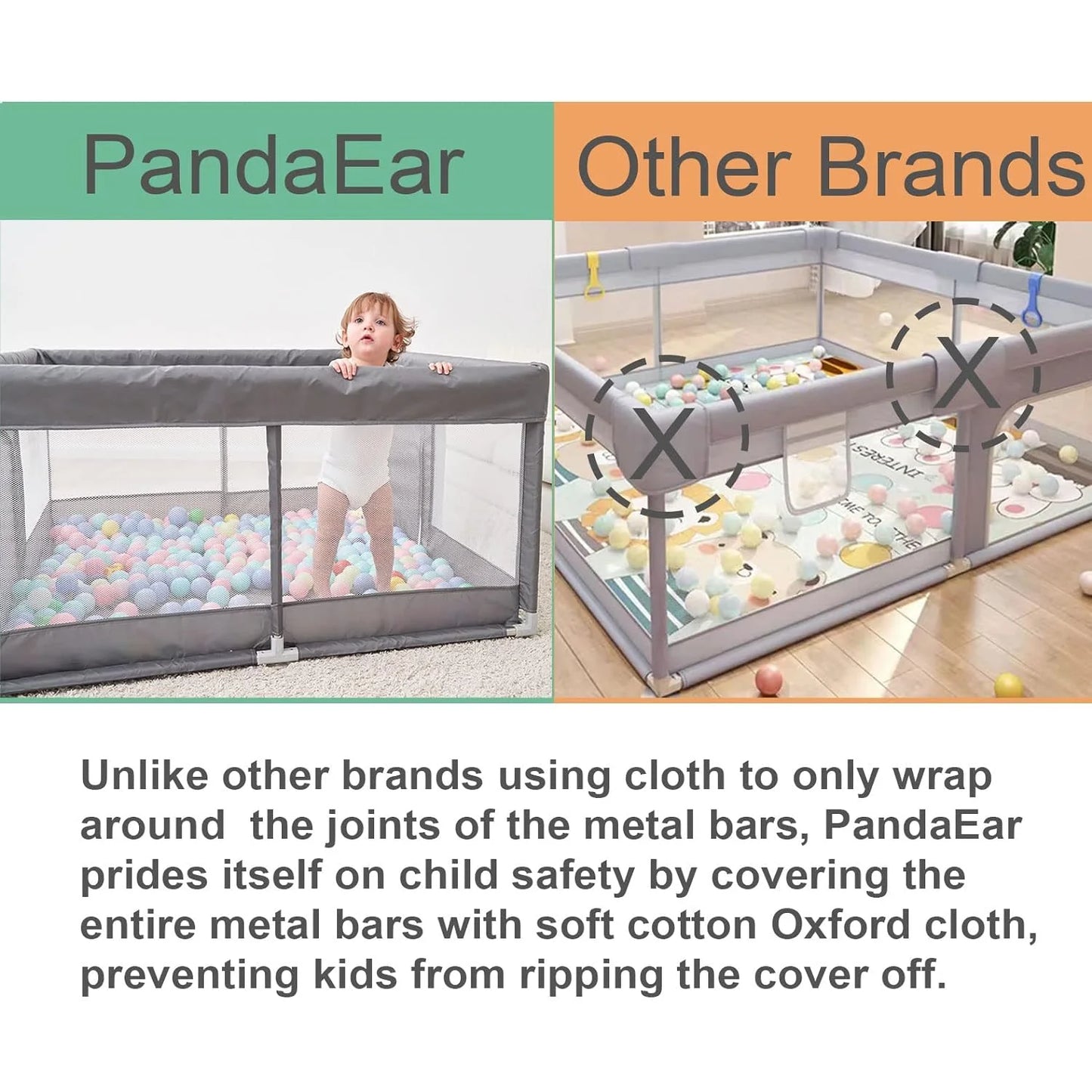 Large Playpen for Toddlers, Sturdy Baby Play Yards with Soft Breathable Mesh, Indoor & Outdoor Kids Activity for Infant Safety (50"Γ50")-Grey