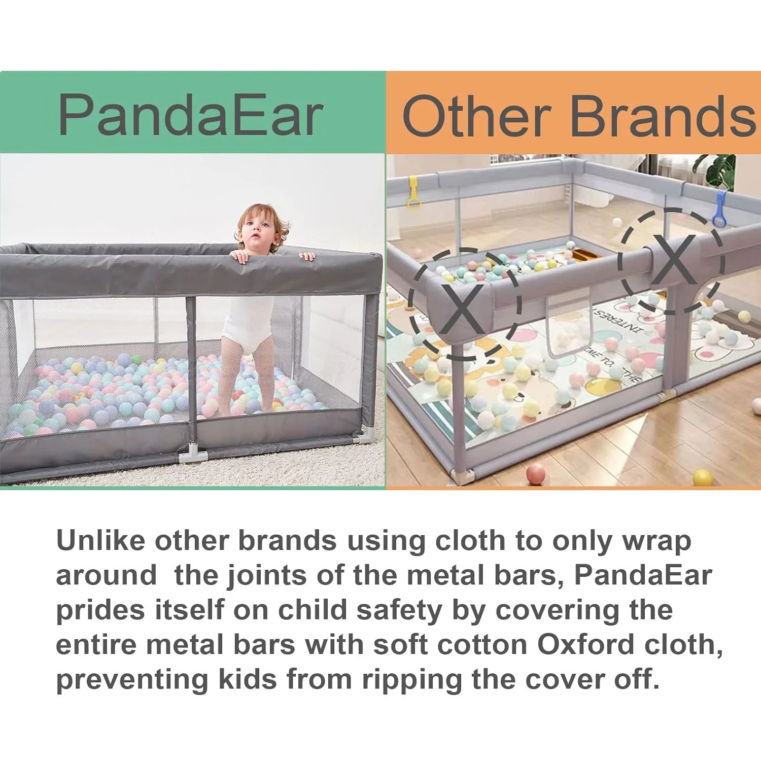Large Playpen for Toddlers, Sturdy Baby Play Yards with Soft Breathable Mesh, Indoor & Outdoor Kids Activity for Infant Safety (50"Γ50")-Grey