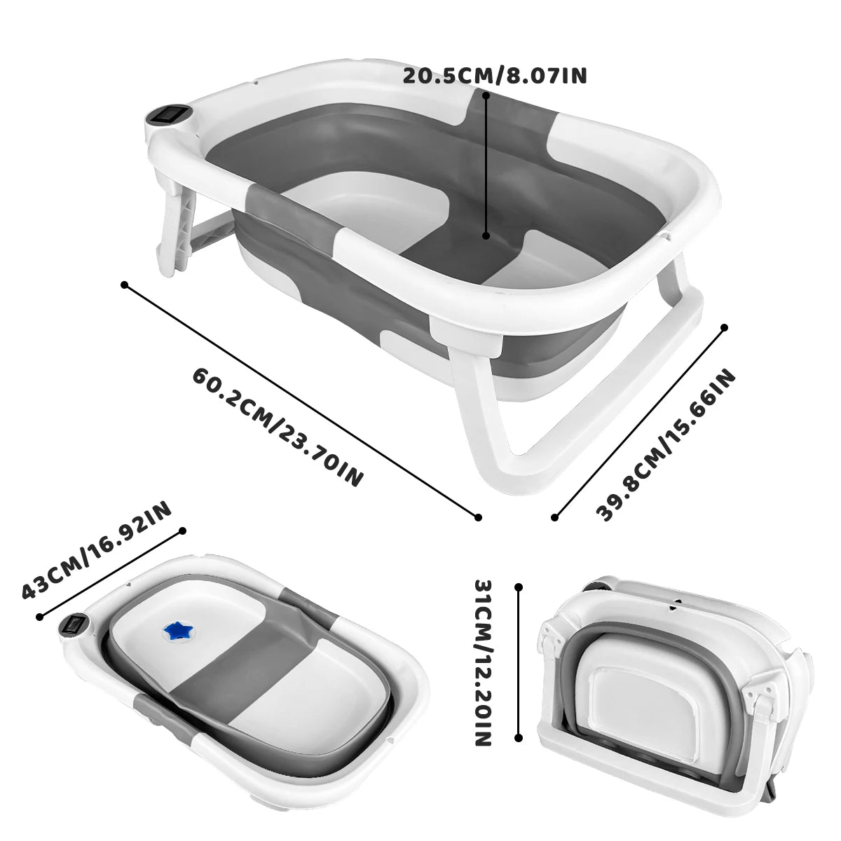 Foldable Baby Bathtub, Baby Bathtub with Soft Cushion and Thermometer, Portable Travel Baby Bathtub