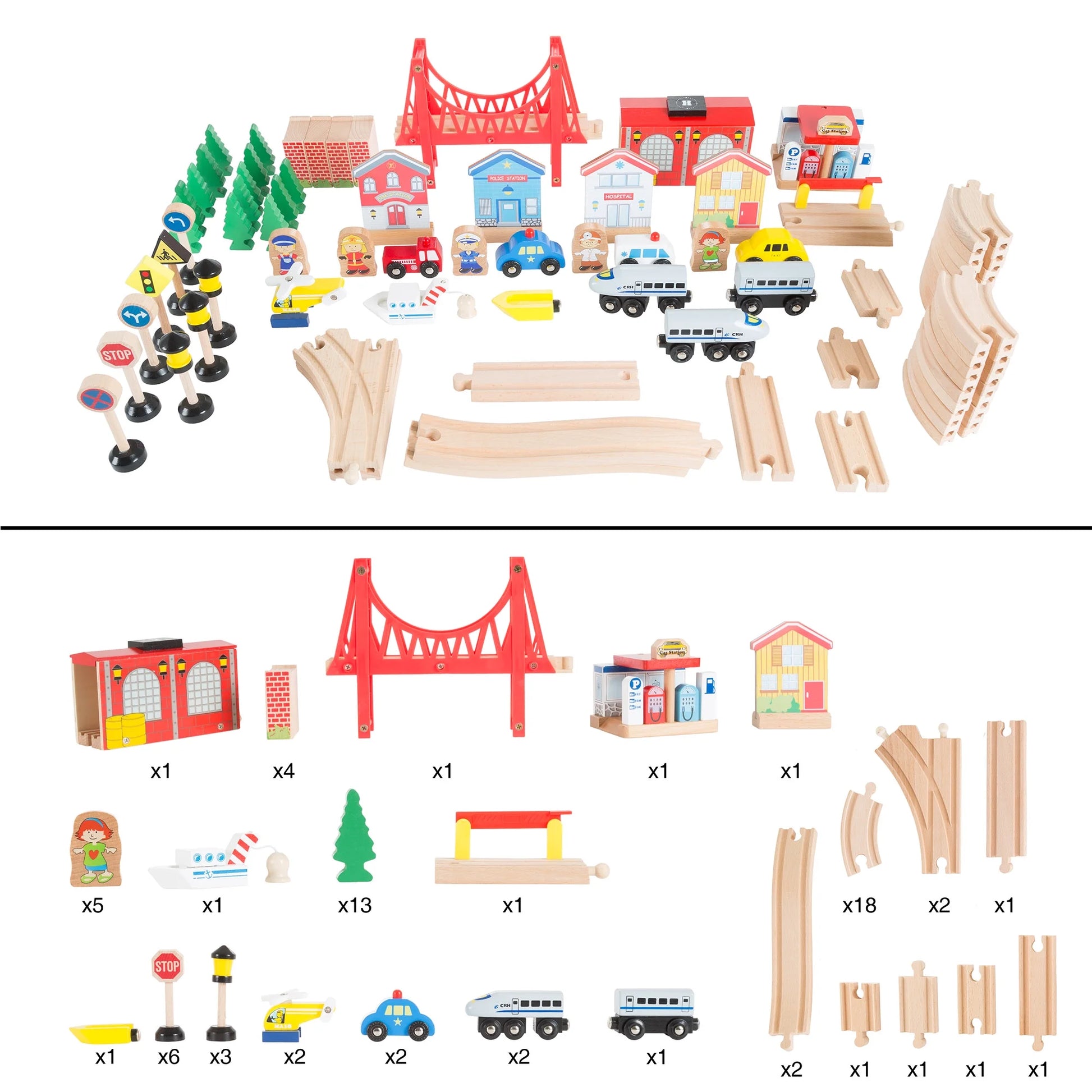 Wooden Train Set & Table for Kids - Complete Set with 75 Pieces