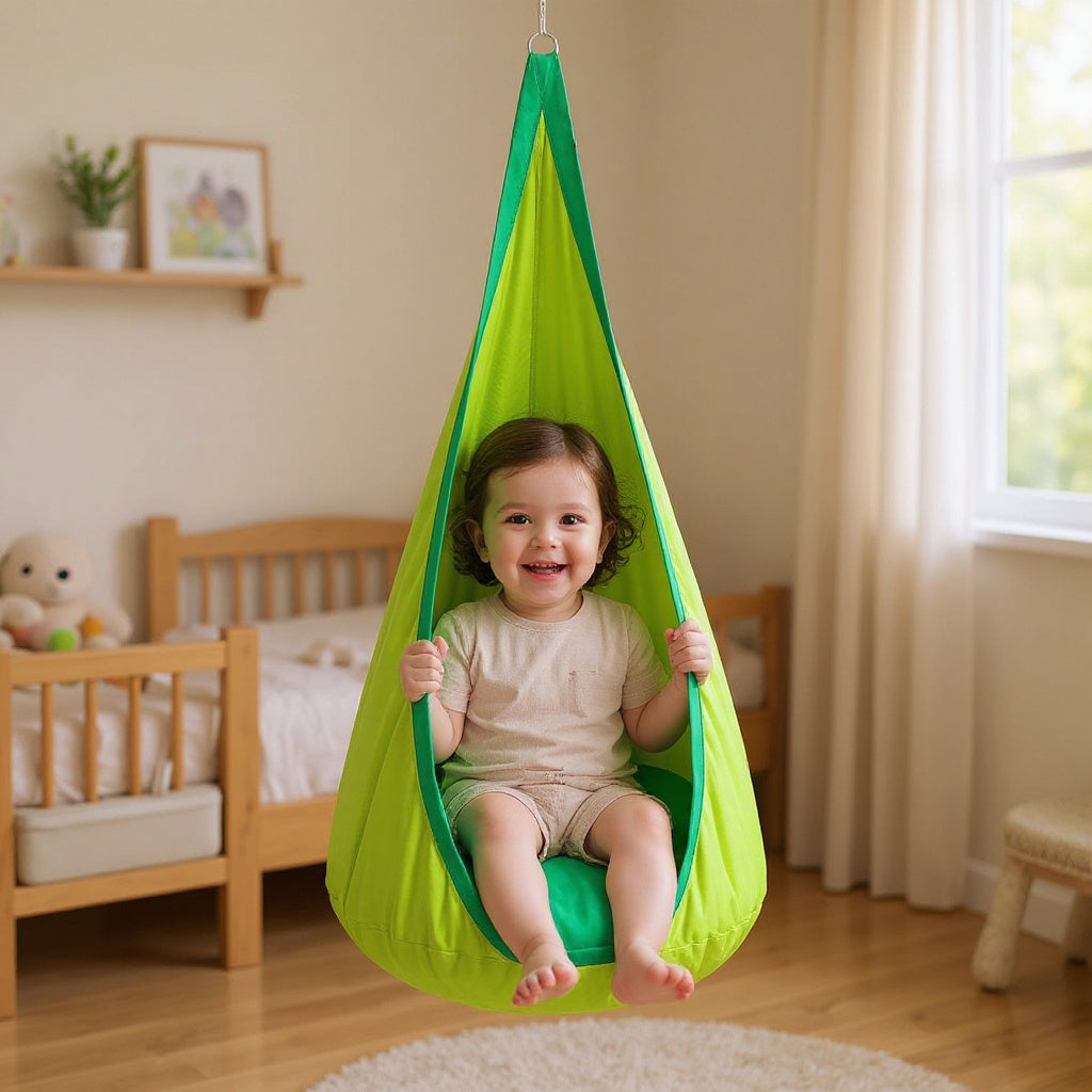 Kids Hanging Chair with Inflatable Cushion – Portable Parachute Cloth Swing Seat for Indoor & Outdoor Fun