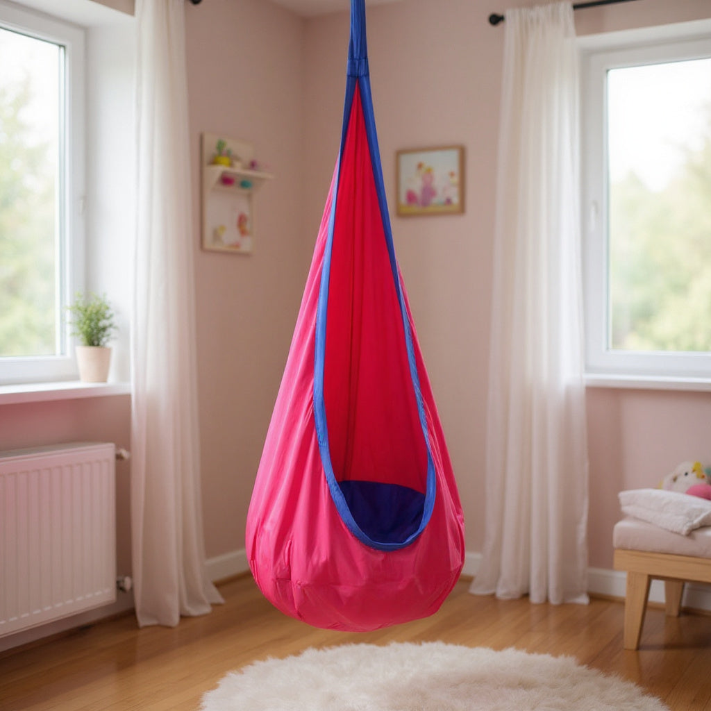 Kids Hanging Chair with Inflatable Cushion – Portable Parachute Cloth Swing Seat for Indoor & Outdoor Fun