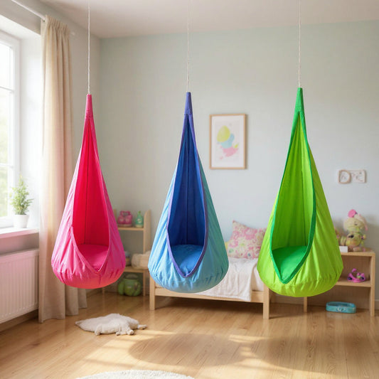Kids Hanging Chair with Inflatable Cushion – Portable Parachute Cloth Swing Seat for Indoor & Outdoor Fun