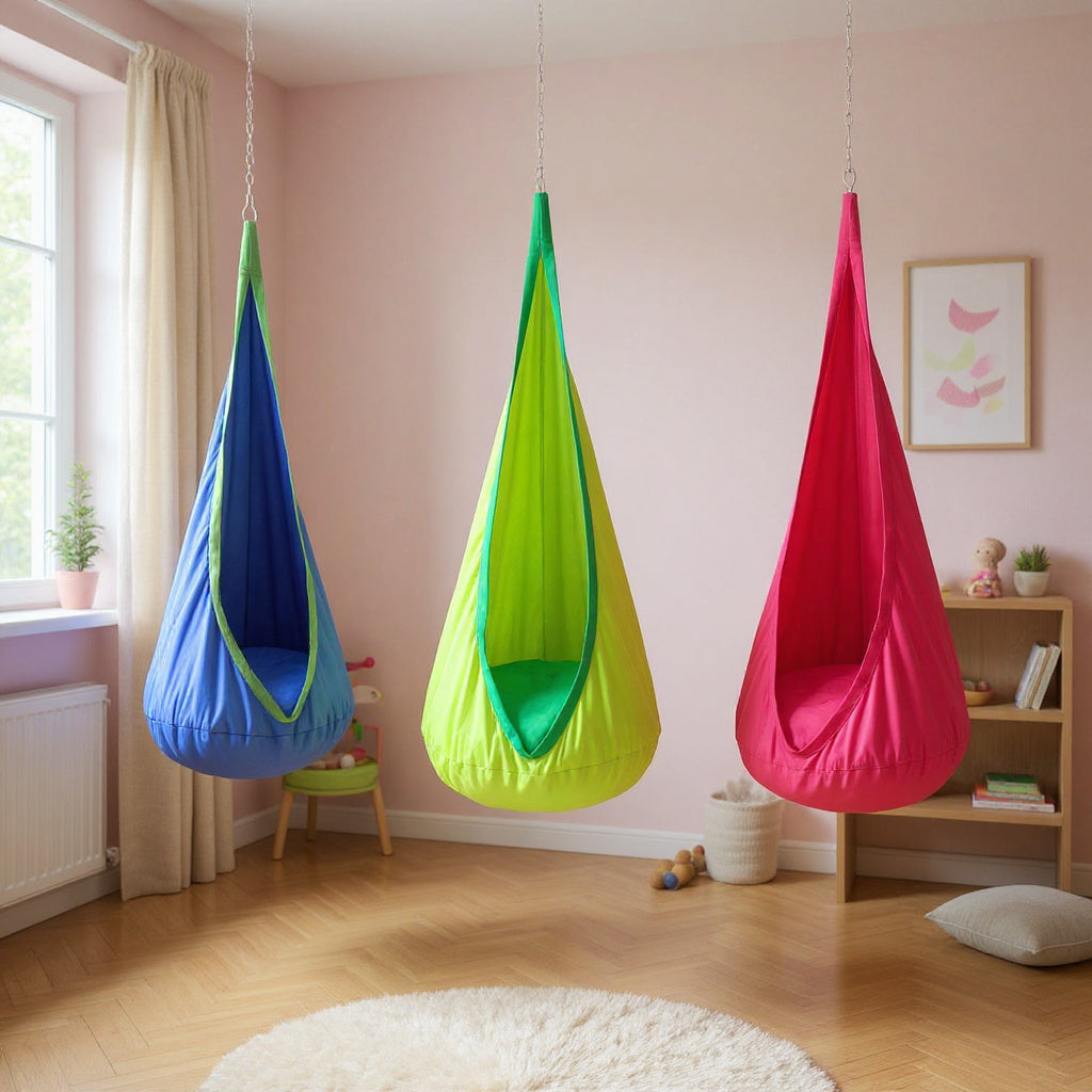 Kids Hanging Chair with Inflatable Cushion – Portable Parachute Cloth Swing Seat for Indoor & Outdoor Fun