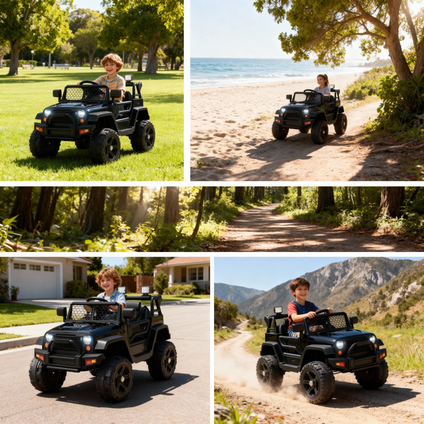Kids Ride on Truck, 12V Electric Vehicle Jeep Car with Remote Control, Toddlers Battery Powered Toy with 2 Speeds, Spring Suspension, Double Open Doors, LED Lights, Music, USB, Mp3 (Black)
