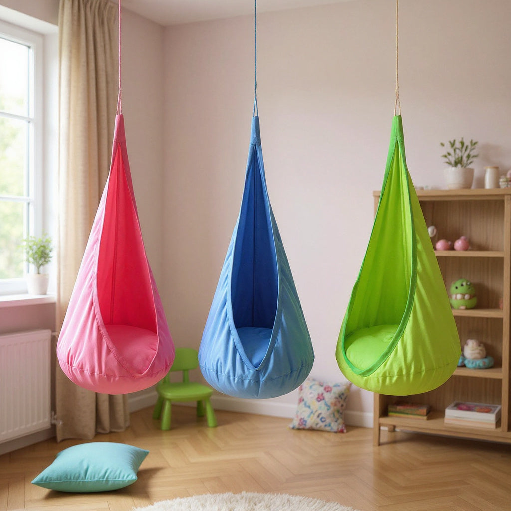 Kids Hanging Chair with Inflatable Cushion – Portable Parachute Cloth Swing Seat for Indoor & Outdoor Fun