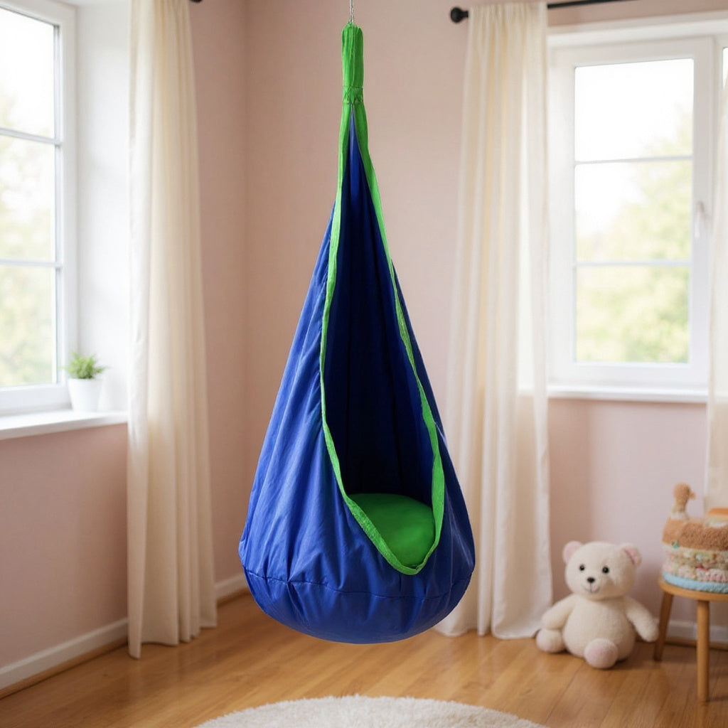 Kids Hanging Chair with Inflatable Cushion – Portable Parachute Cloth Swing Seat for Indoor & Outdoor Fun
