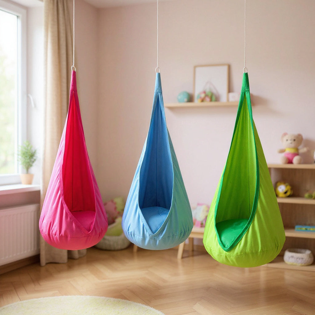 Kids Hanging Chair with Inflatable Cushion – Portable Parachute Cloth Swing Seat for Indoor & Outdoor Fun