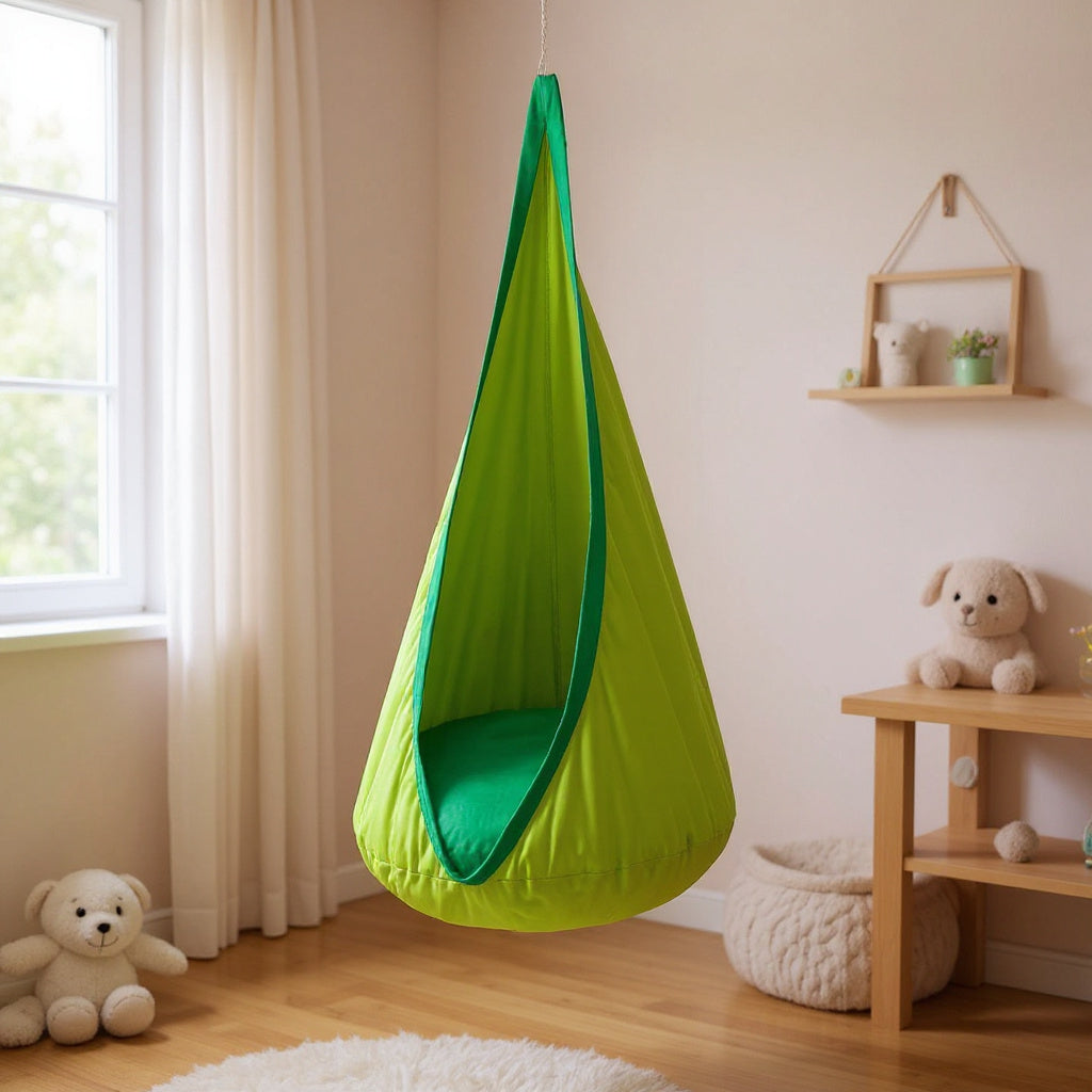 Kids Hanging Chair with Inflatable Cushion – Portable Parachute Cloth Swing Seat for Indoor & Outdoor Fun