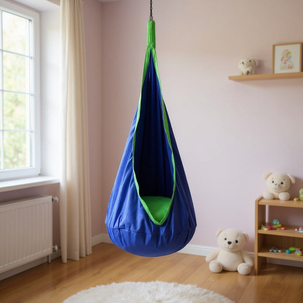 Kids Hanging Chair with Inflatable Cushion – Portable Parachute Cloth Swing Seat for Indoor & Outdoor Fun