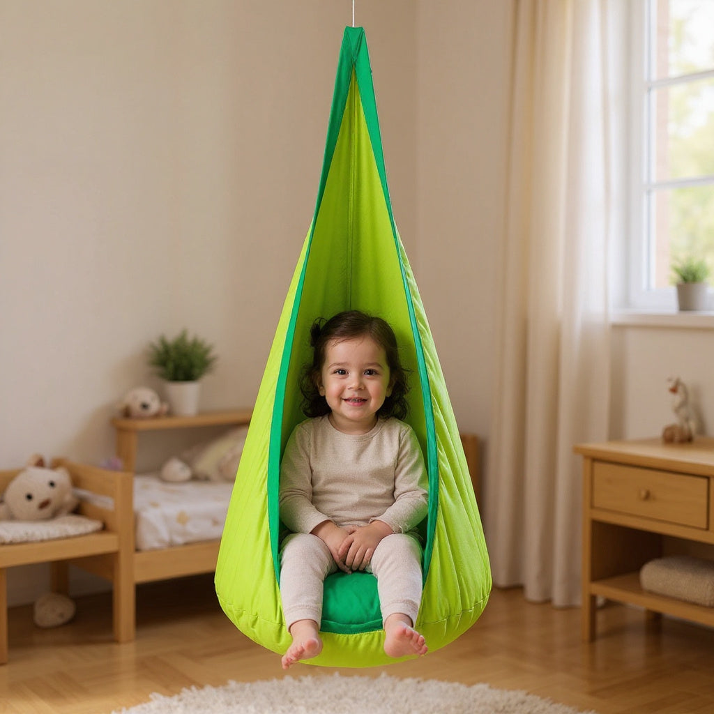 Kids Hanging Chair with Inflatable Cushion – Portable Parachute Cloth Swing Seat for Indoor & Outdoor Fun