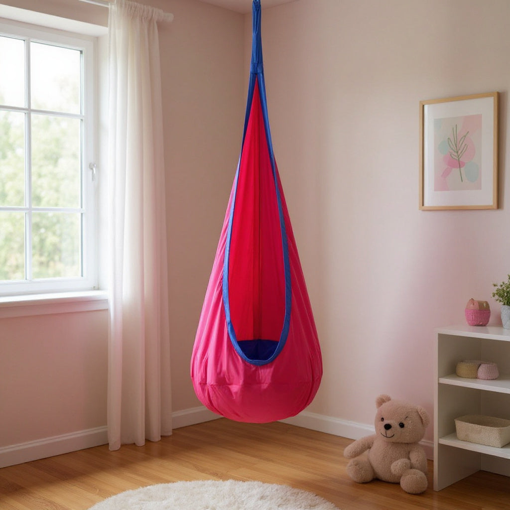 Kids Hanging Chair with Inflatable Cushion – Portable Parachute Cloth Swing Seat for Indoor & Outdoor Fun