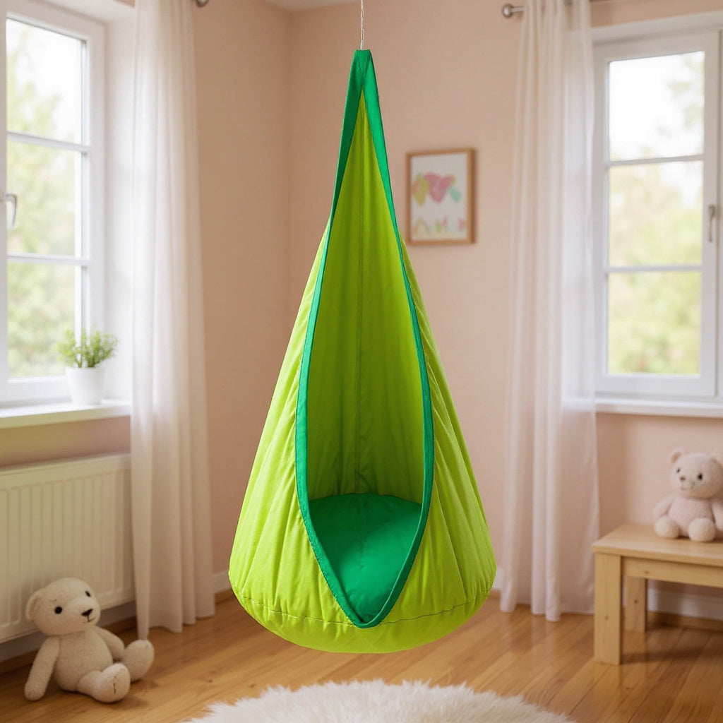 Kids Hanging Chair with Inflatable Cushion – Portable Parachute Cloth Swing Seat for Indoor & Outdoor Fun