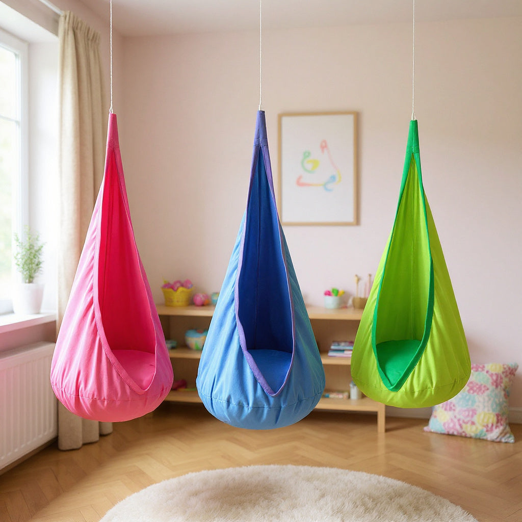 Kids Hanging Chair with Inflatable Cushion – Portable Parachute Cloth Swing Seat for Indoor & Outdoor Fun