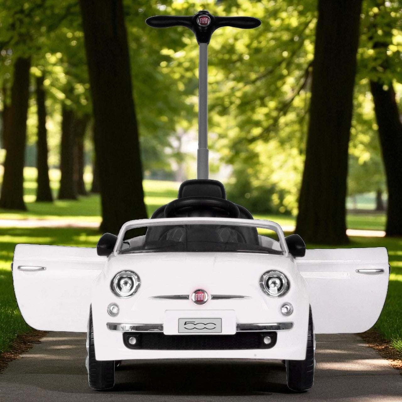 2-in-1 Fiat 500 Push Car Stroller for Toddlers β Ride-On Baby Car with Handle, Music & Opening Doors, White
