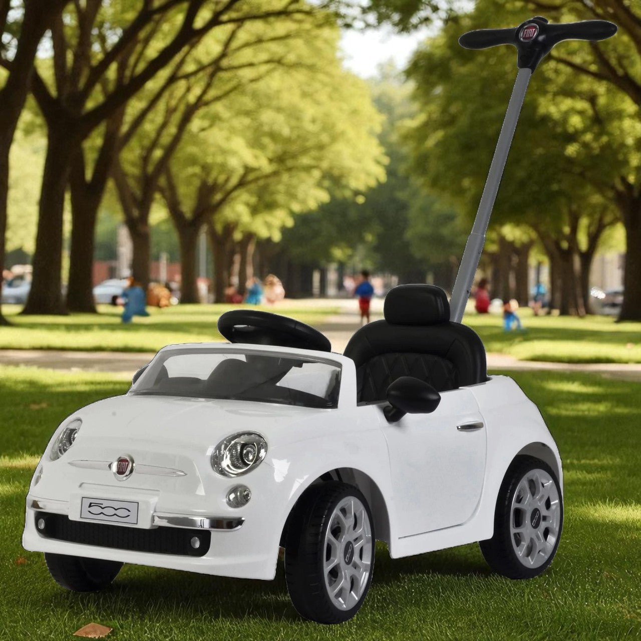 2-in-1 Fiat 500 Push Car Stroller for Toddlers β Ride-On Baby Car with Handle, Music & Opening Doors, White
