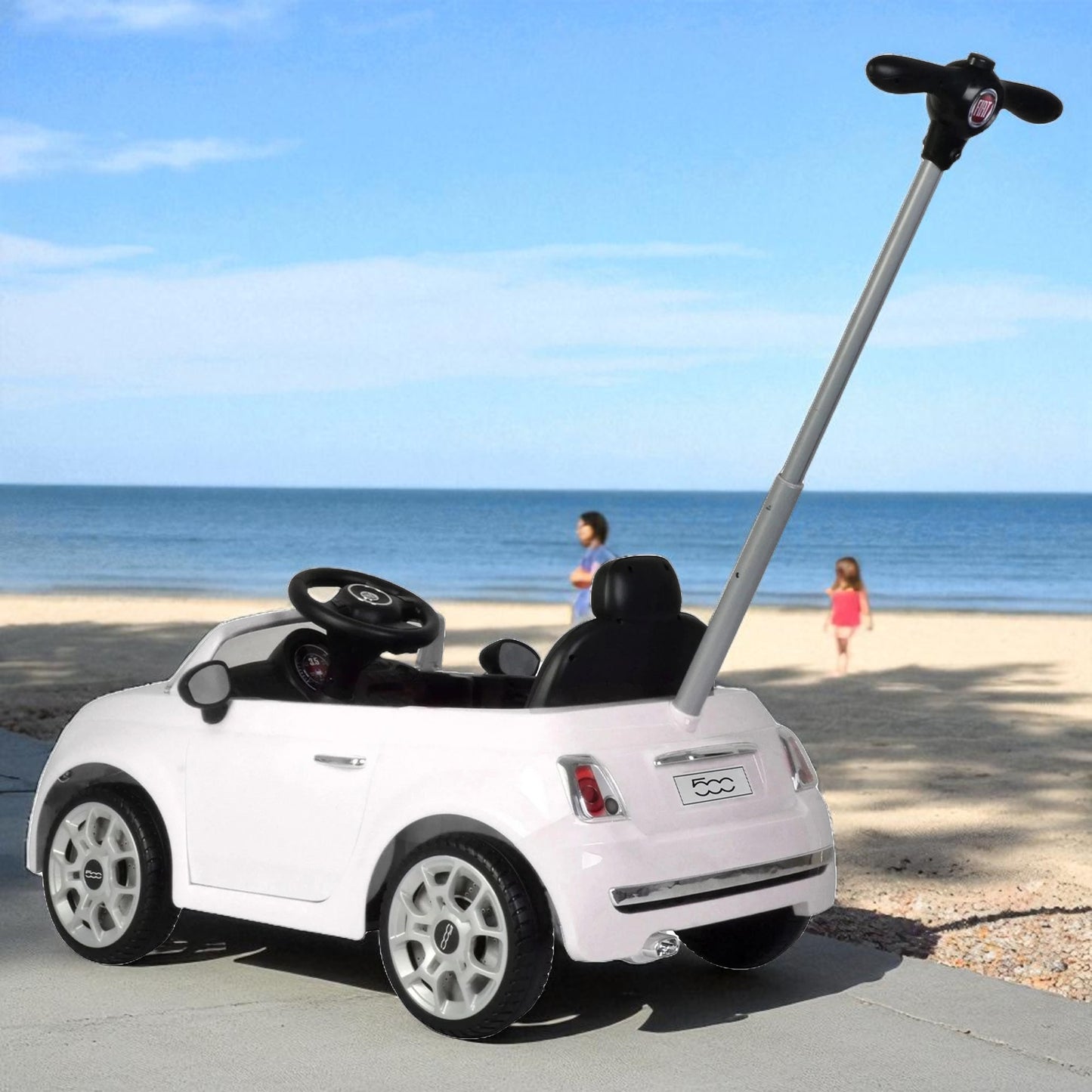 2-in-1 Fiat 500 Push Car Stroller for Toddlers β Ride-On Baby Car with Handle, Music & Opening Doors, White