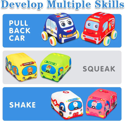 6 Pcs Soft Car Toys for 1 Year Old Boy Girl with Playmat Storage Bag - Infant Baby Toys