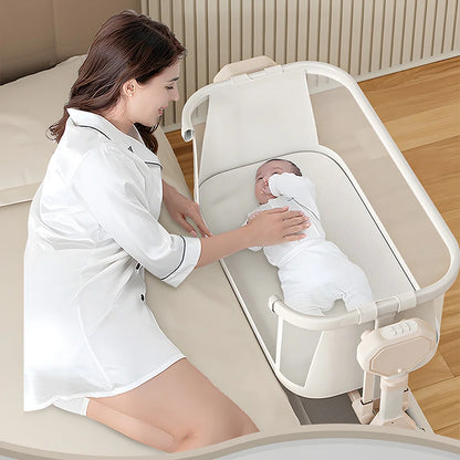 Bassinet,Electric Rocking Bassinet,Bedside Co-Sleeper,Unisex Baby Travel Bed with Wheels(Khaki)