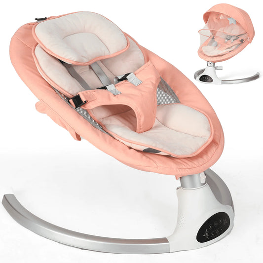 Baby Swing for Infants - Electric Infant Swing with 3 Swing Speeds and 10 Lullabies, Portable Indoor Baby Rocker, Touch Screen Control and Remote Control, Bluetooth, Pink