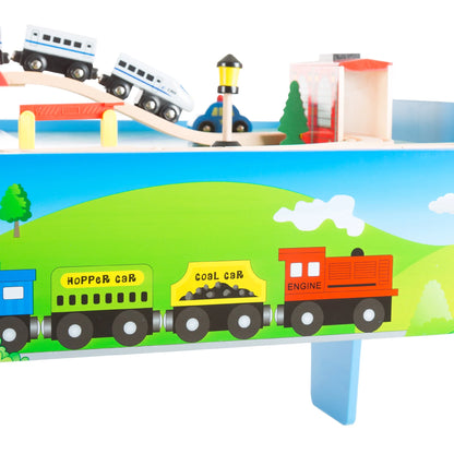Wooden Train Set & Table for Kids - Complete Set with 75 Pieces