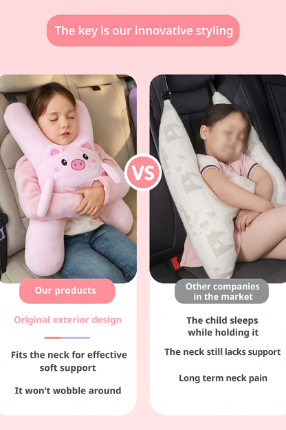 Kid Car Neck Pillow with Seat Belt Cute Cartoon Pillow Comfortable Breathable Car Mounted Child Sleeping Pillow Safety Sleep Aid