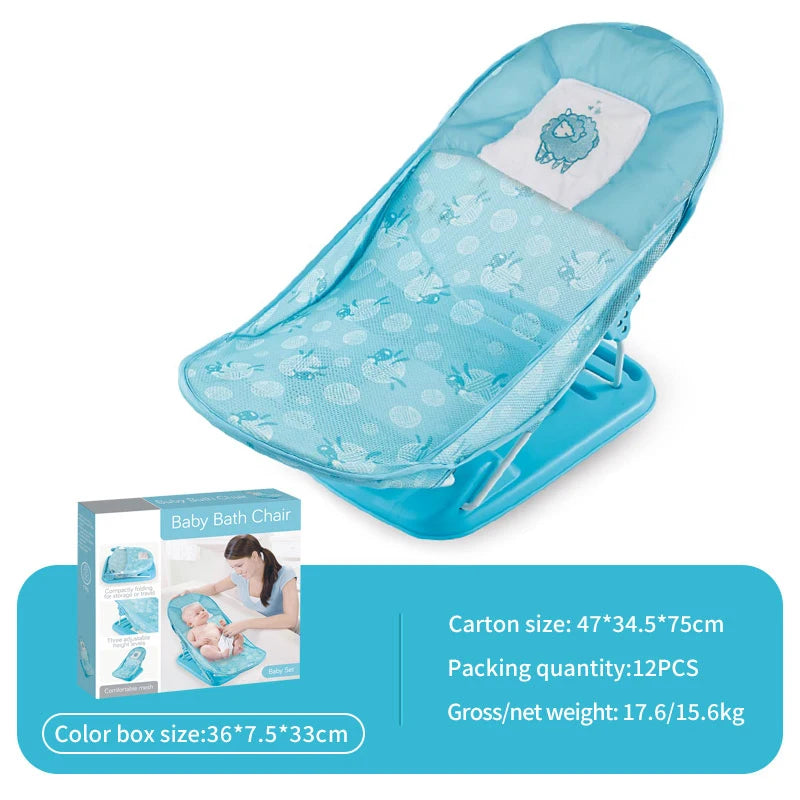Baby Shower Chair Summer Bath Seat with Infant Pillow Foldable Floating Toddler Shower Stand Baby Bath Rack Bathtub Support