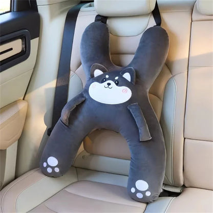 Kid Car Neck Pillow with Seat Belt Cute Cartoon Pillow Comfortable Breathable Car Mounted Child Sleeping Pillow Safety Sleep Aid