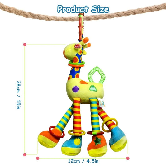 Soft Giraffe Hanging Rattle Baby Toys 15 Inch Baby Rattle Crinkle Squeaky Stroller Car Seat Crib Plush Animal Activity Toys